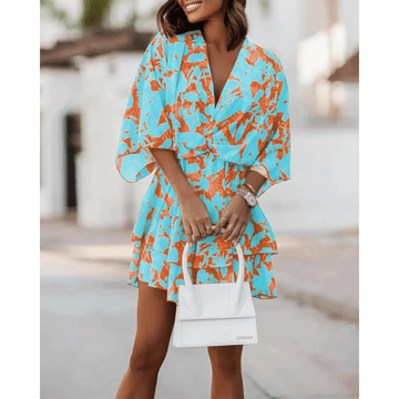 Boho Blue & Orange Mini Dress