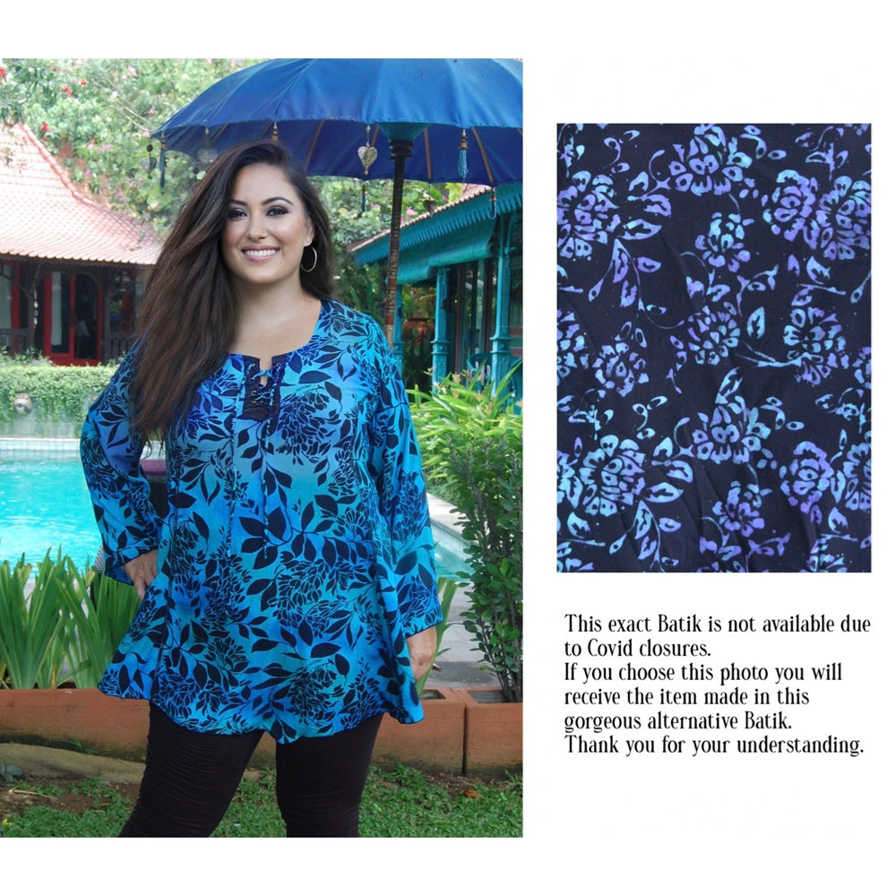 Sutton Bohemian Batik Lacing Square Neckline Blouse