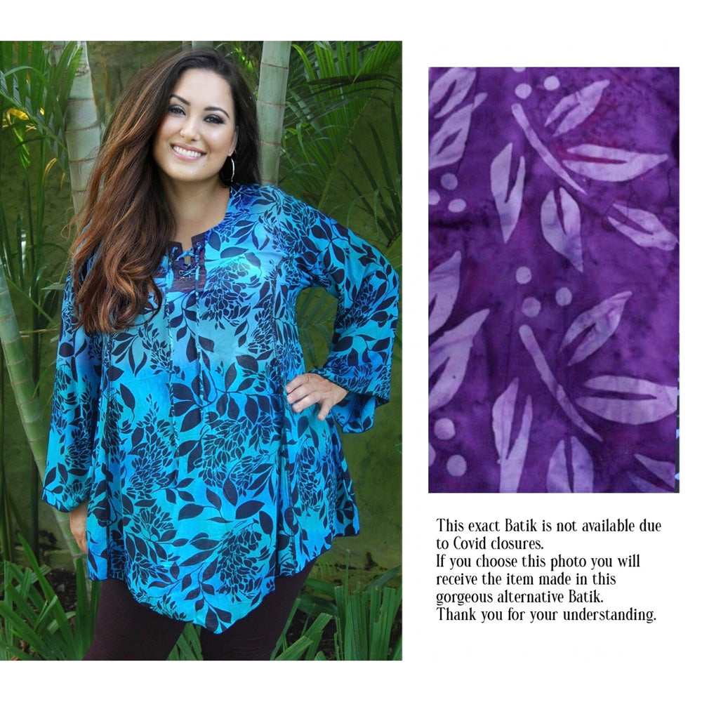 Sutton Bohemian Batik Lacing Square Neckline Blouse