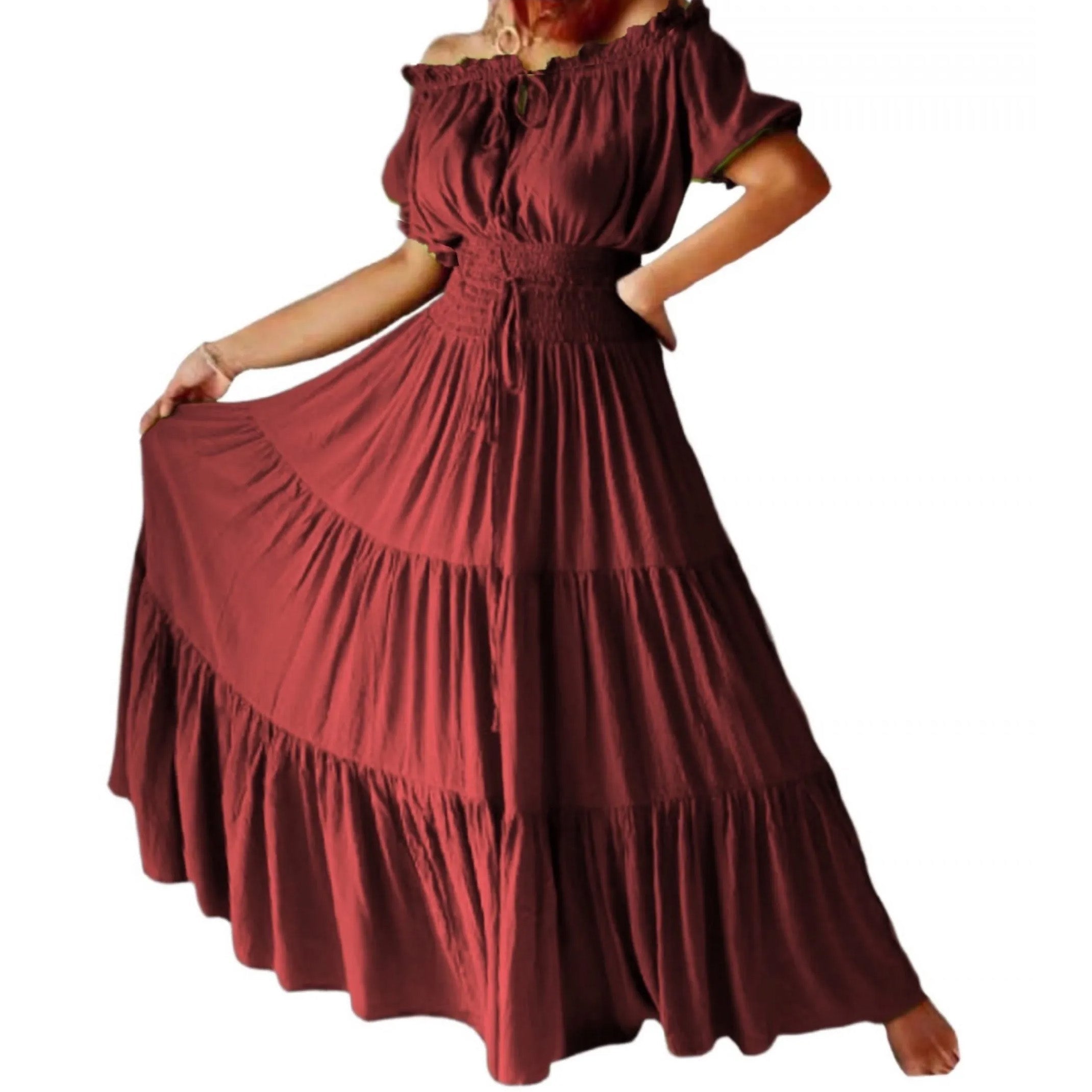 Priscilla Rayon Crinkle Short Sleeve Maxi Long Dress