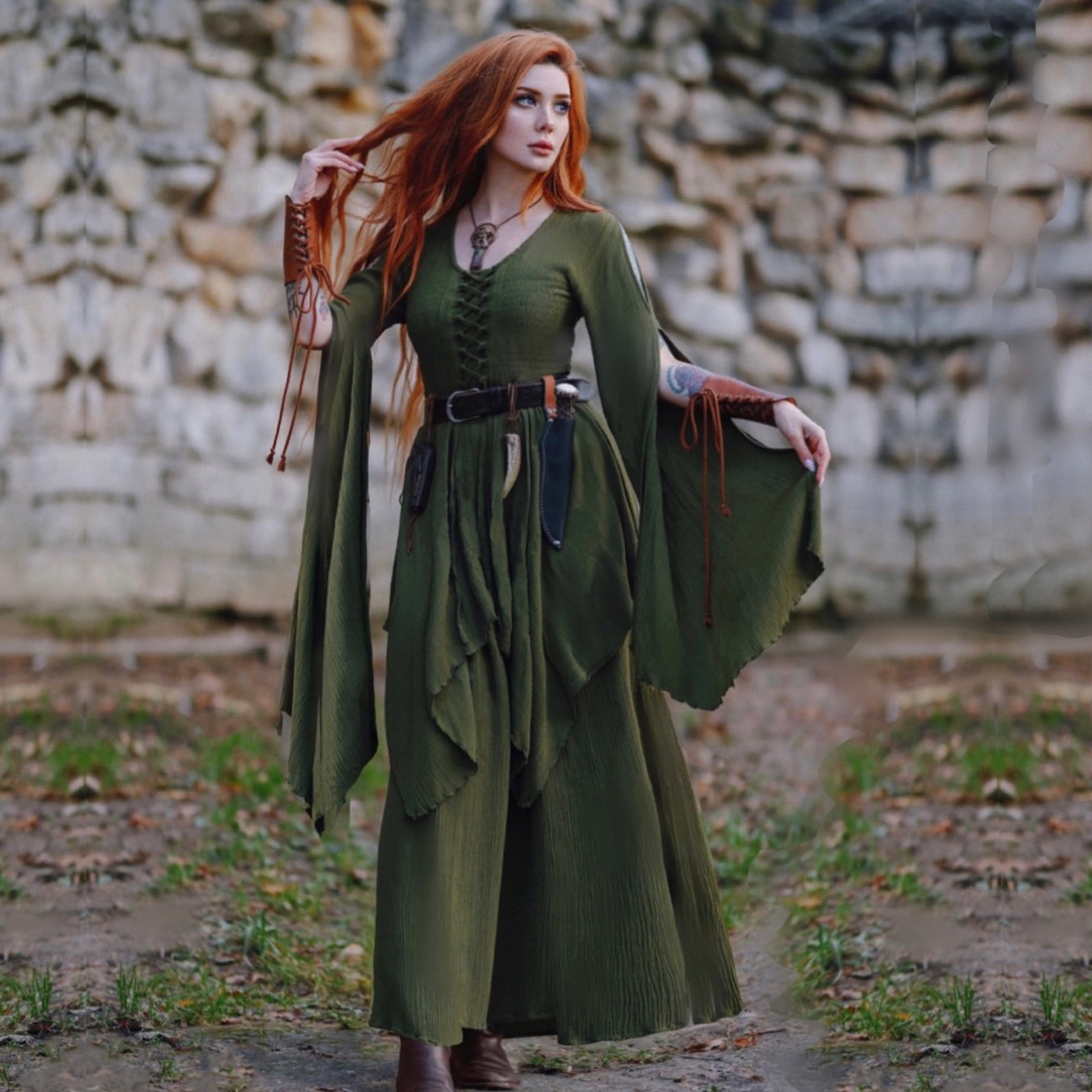 Magdalena Smocked Bodice Ren Faire Lace up Maxi Dress