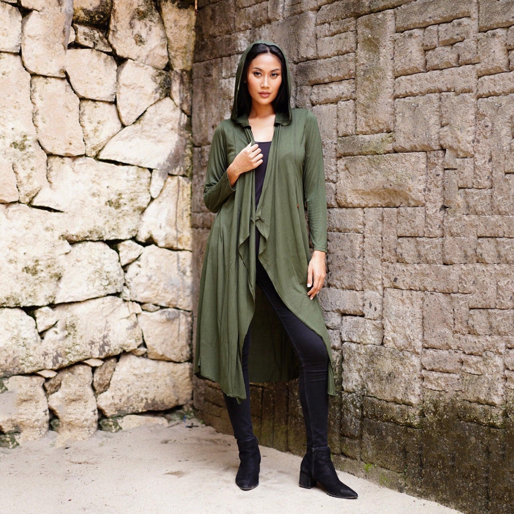 Georgia Wrap Asymmetric Hooded Jersey Coat
