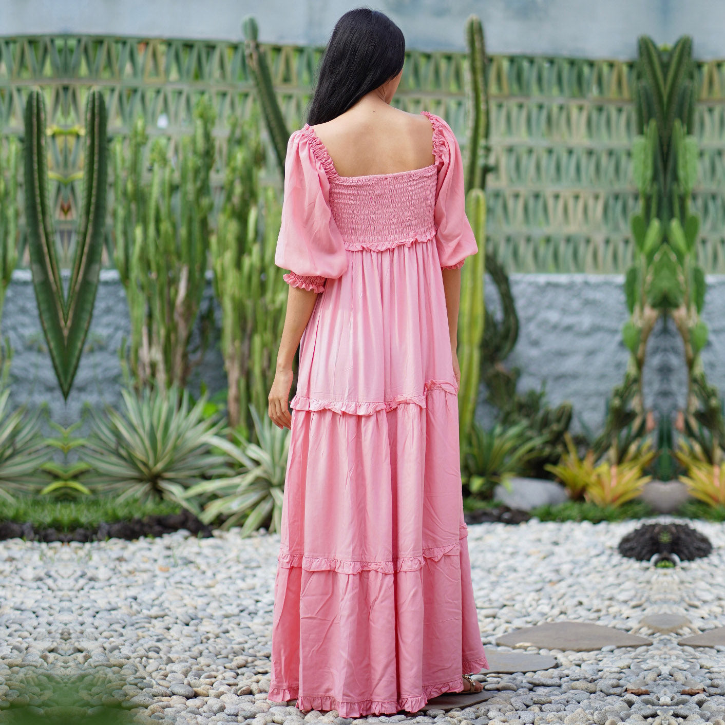 Selena Elasticized Empire Waist Tiered Boho Maxi Dress