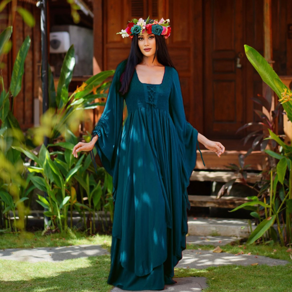 Landry Lace Up Fairy Renaissance Maxi Dress
