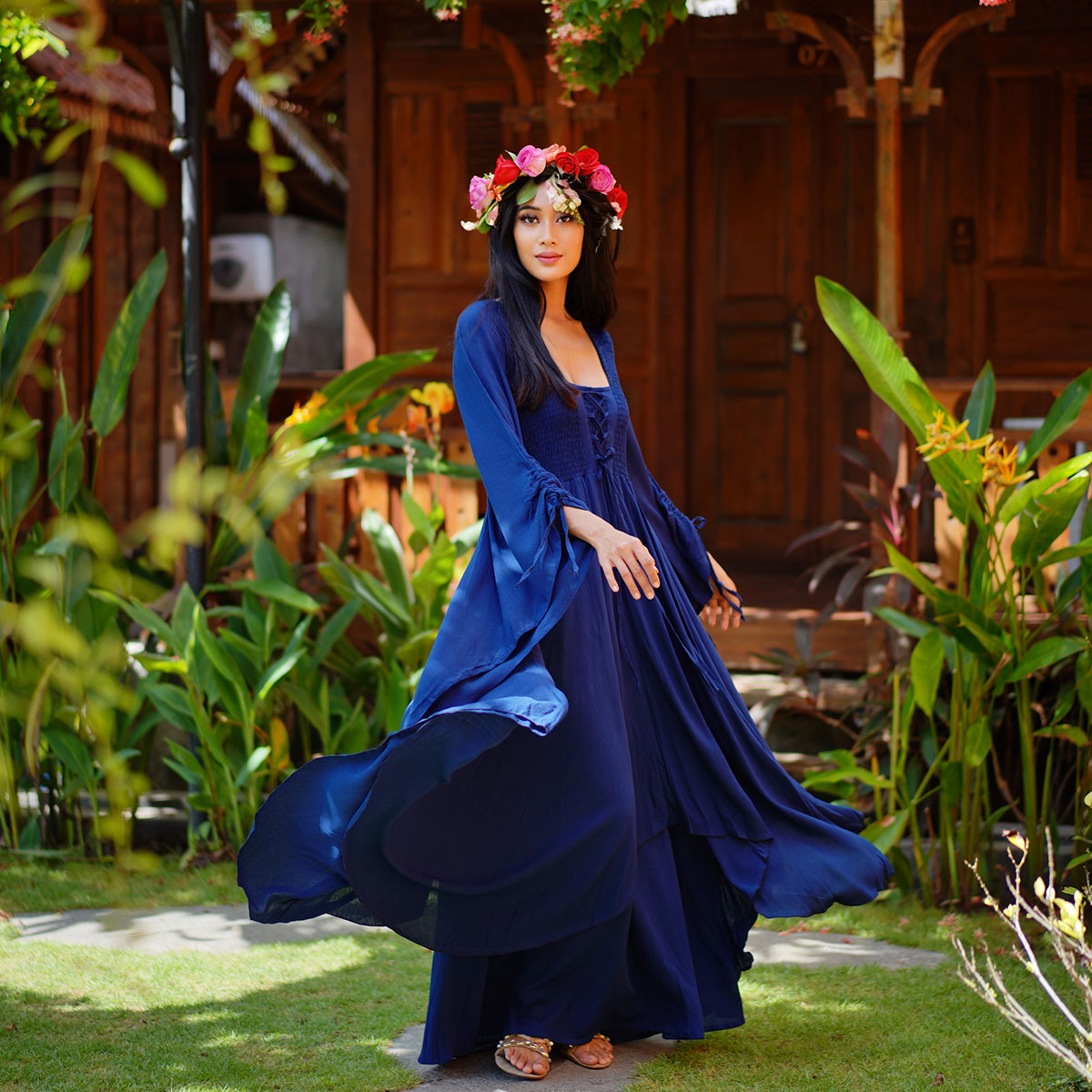 Landry Lace Up Fairy Renaissance Maxi Dress