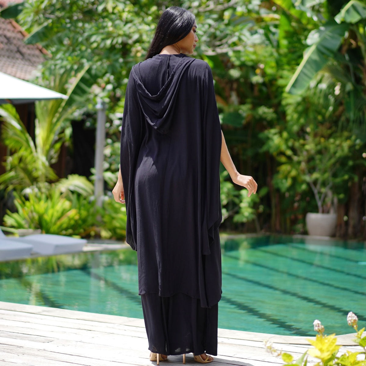 Aiyana Goth Palazzo Pant & Hooded long Blouse 2 Pc Outfit