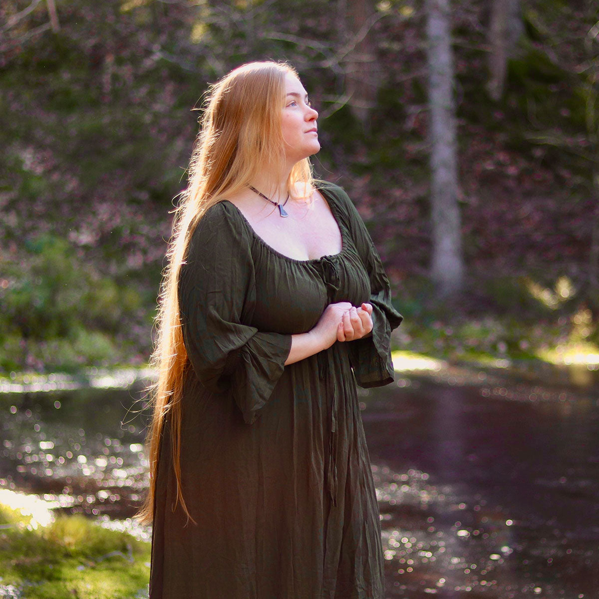 Julie Crinkle Rayon Empire Maxi Long Dress