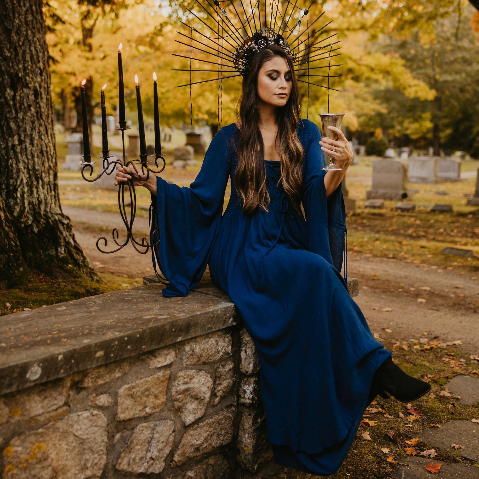 Keyla Renaissance Lace Up Smocked Goddess Maxi Dress