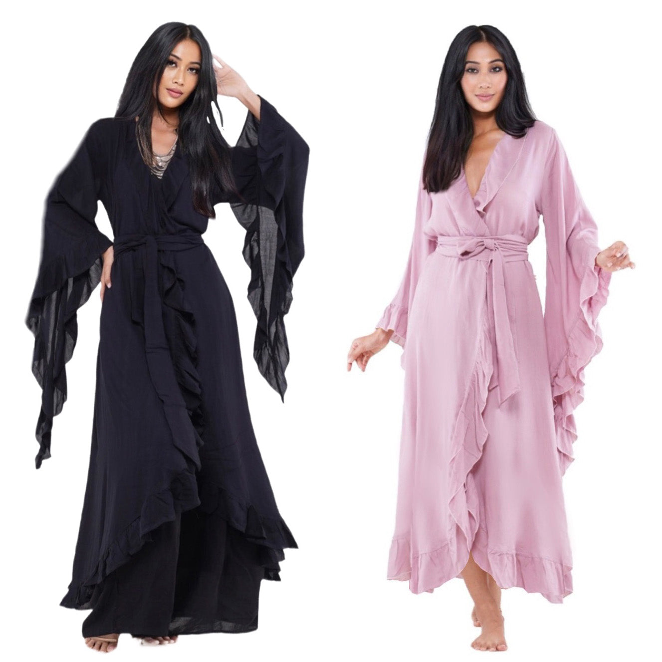 Anya Renaissance Tie Belt Ruffle Wrap Kimono and Dress