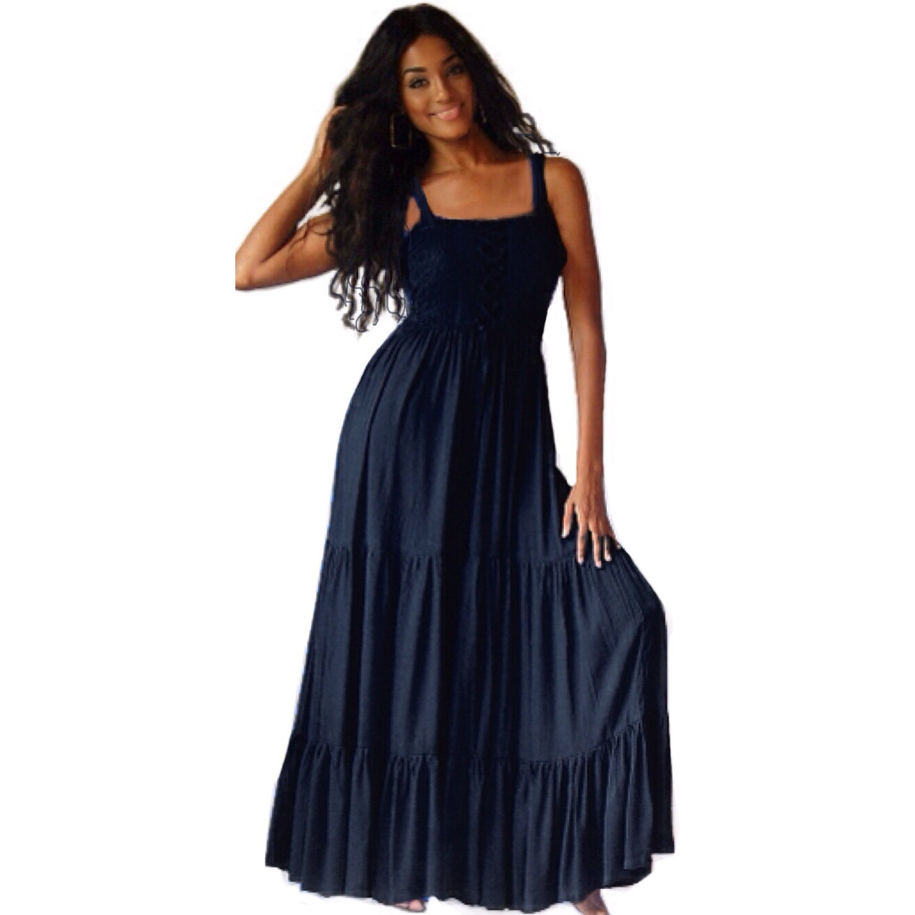 Ava Boho Tiered Ruffled Strappy Maxi Dress