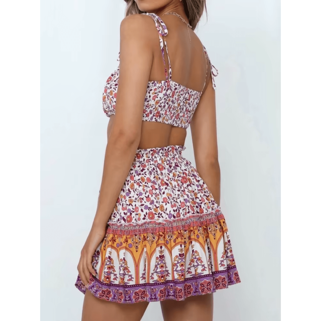 2 Piece Bohemian Floral Mini Skirt Set
