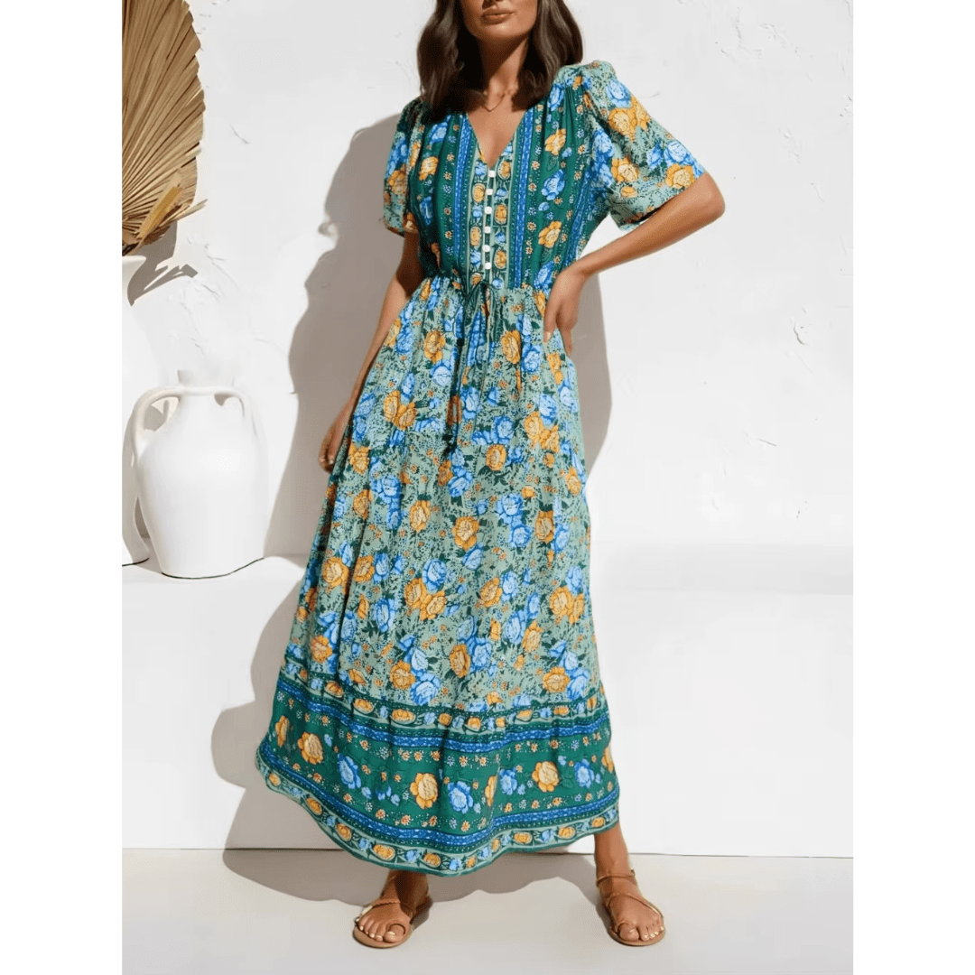 Boho Inspired Purple Floral Maxi Dress