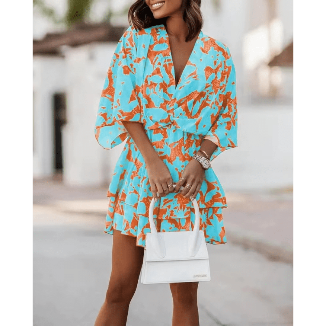 Boho Blue & Orange Mini Dress