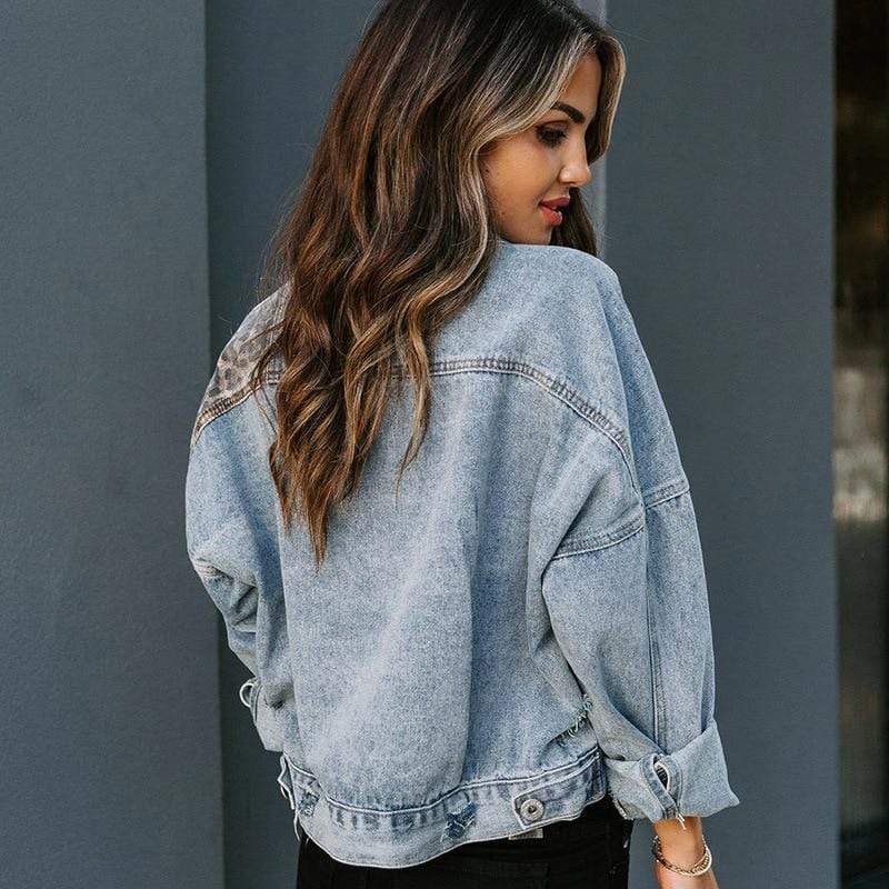 Bohemian Long Sleeve Leopard Print Denim Jacket