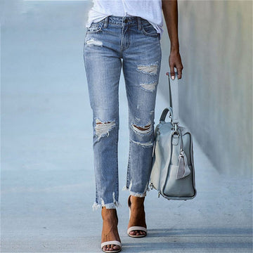 Stretch Ripped Distressed Skinny High Waist Denim Pants