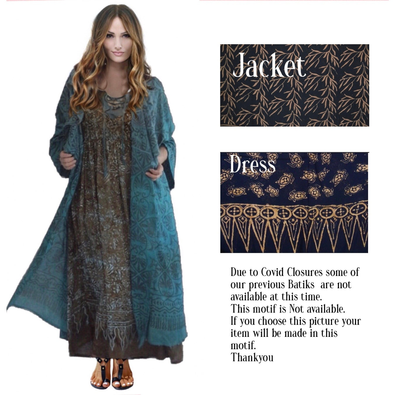 Smocked Lacing Dress Jacket Long Duster Batik Set