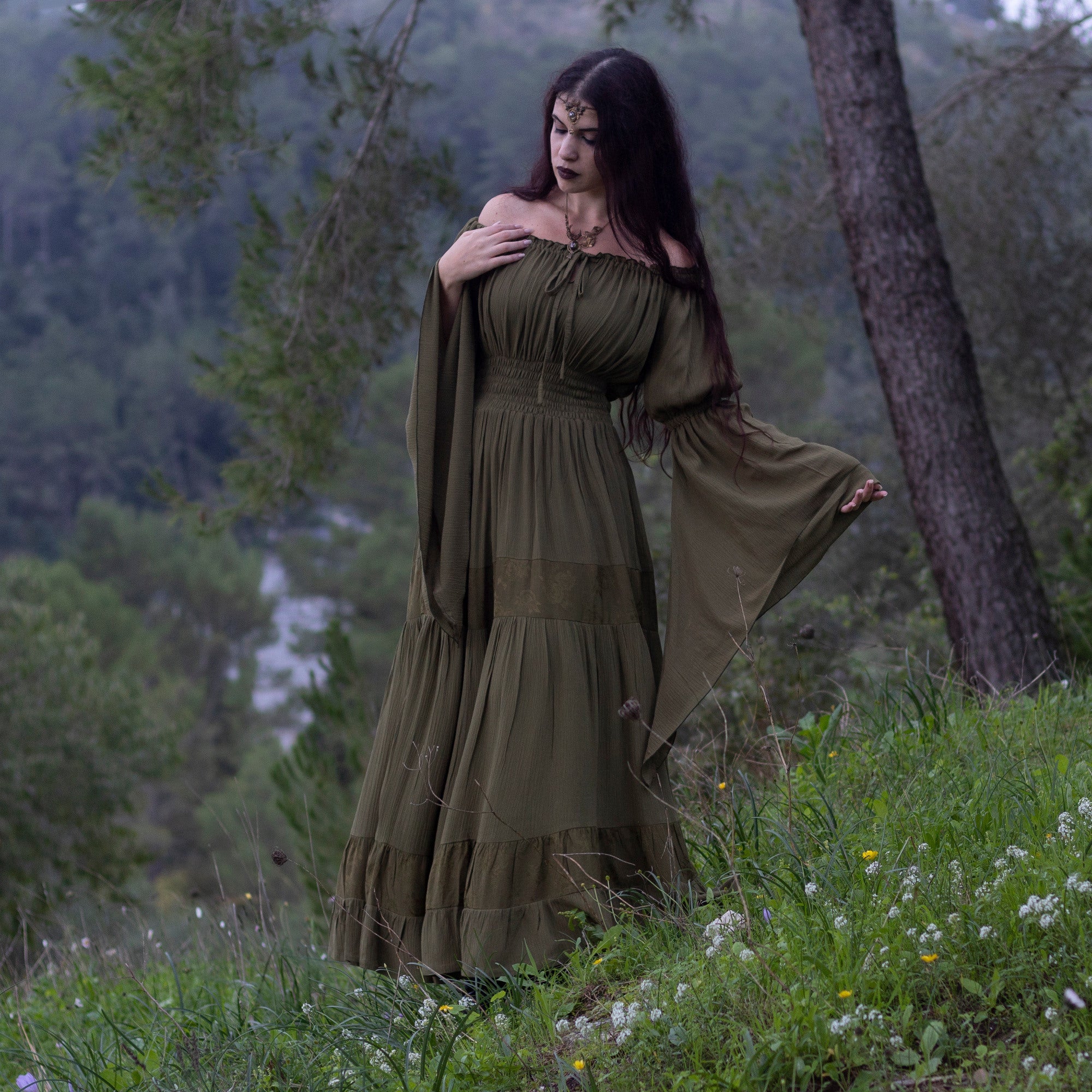 Elsa Renaissance Bell Sleeves Elasticized Waist Maxi Dress