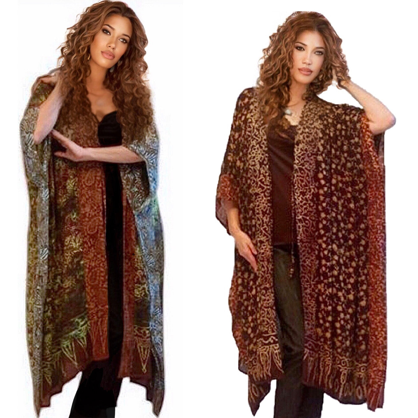 Aimee Knee Length Vertical Patch Gypsy Batik Kimono Jacket
