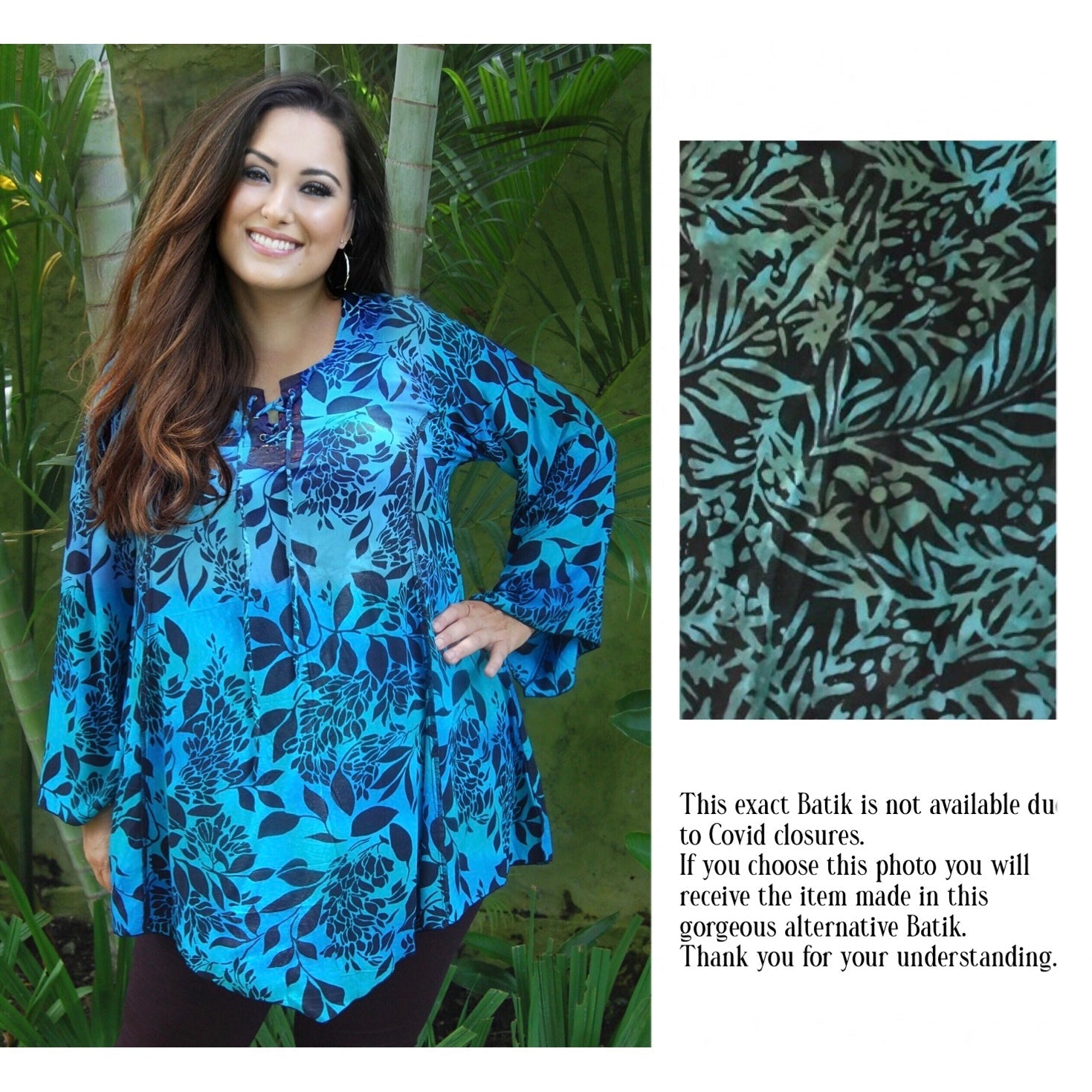Emery Lacing Square Neck A Line Bohemian Batik Blouse