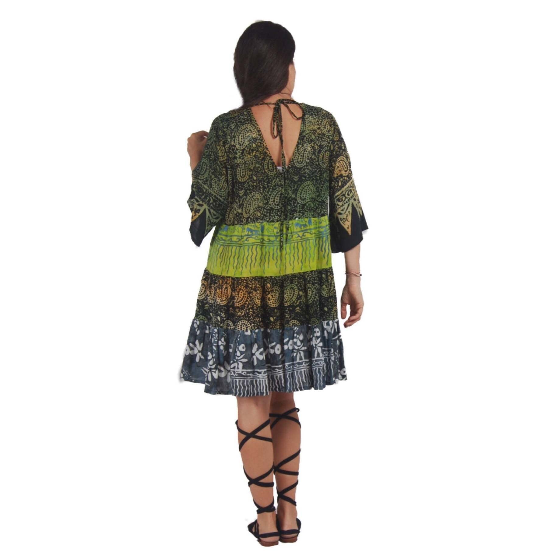 Kathryn Baby Doll Empire Tiers Batik Combination Boho Short Mini Dress