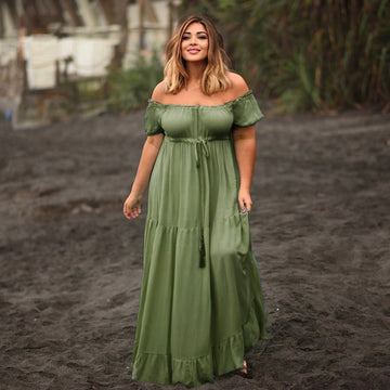 Nayeli Ruffled Short Sleeve Empire Waist Peasant Maxi Dress